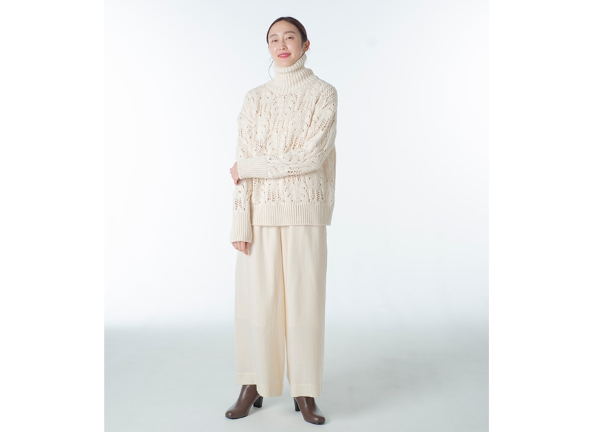 柄編み ビッグタートルセーター