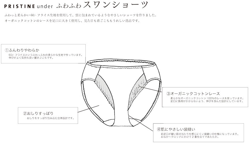 ふわぴたスワン ブラ&ショーツセット(ブラM/ショーツM ナチュラル